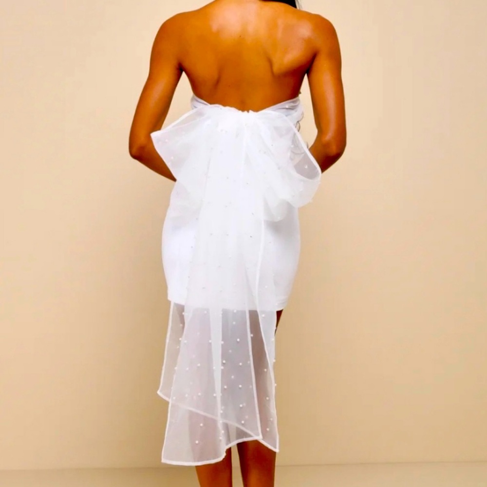 Lulu's White Midi Dress with Sheer Overlay size medium